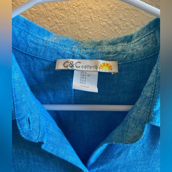C&C California Blue Linen shirt Dress/ Size large - Picture 2 of 8